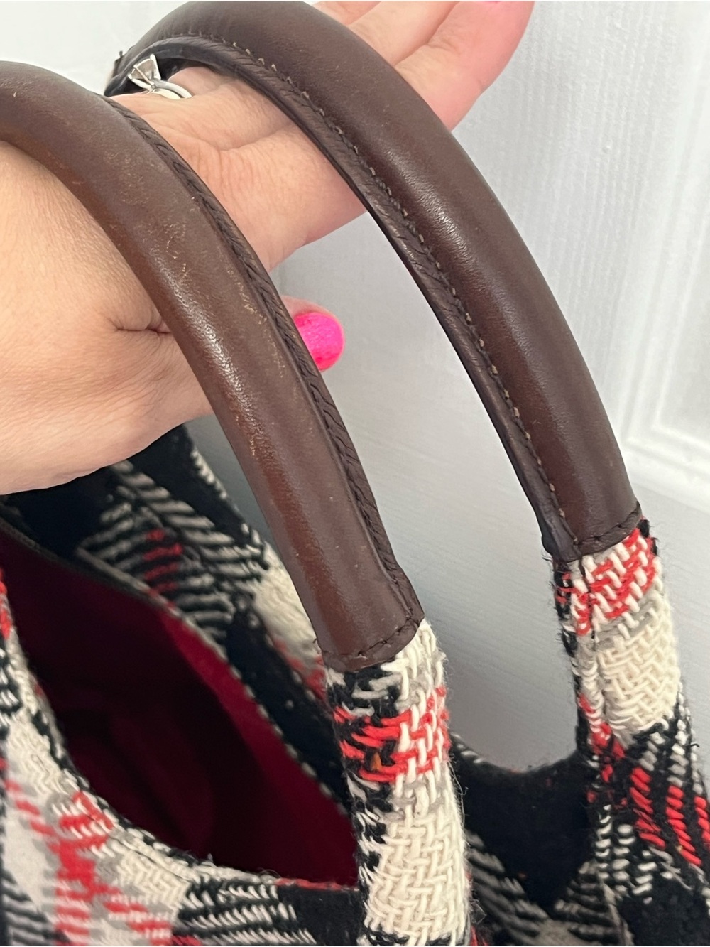 Kate Spade NY Storybook Lining Ruby Park Shon Hobo Bag Plaid Wool Red - Picture 13 of 17